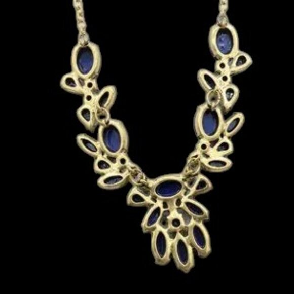 Vintage J Crew Statement Necklace Cobalt Blue & Gold Tone - Picture 4 of 6